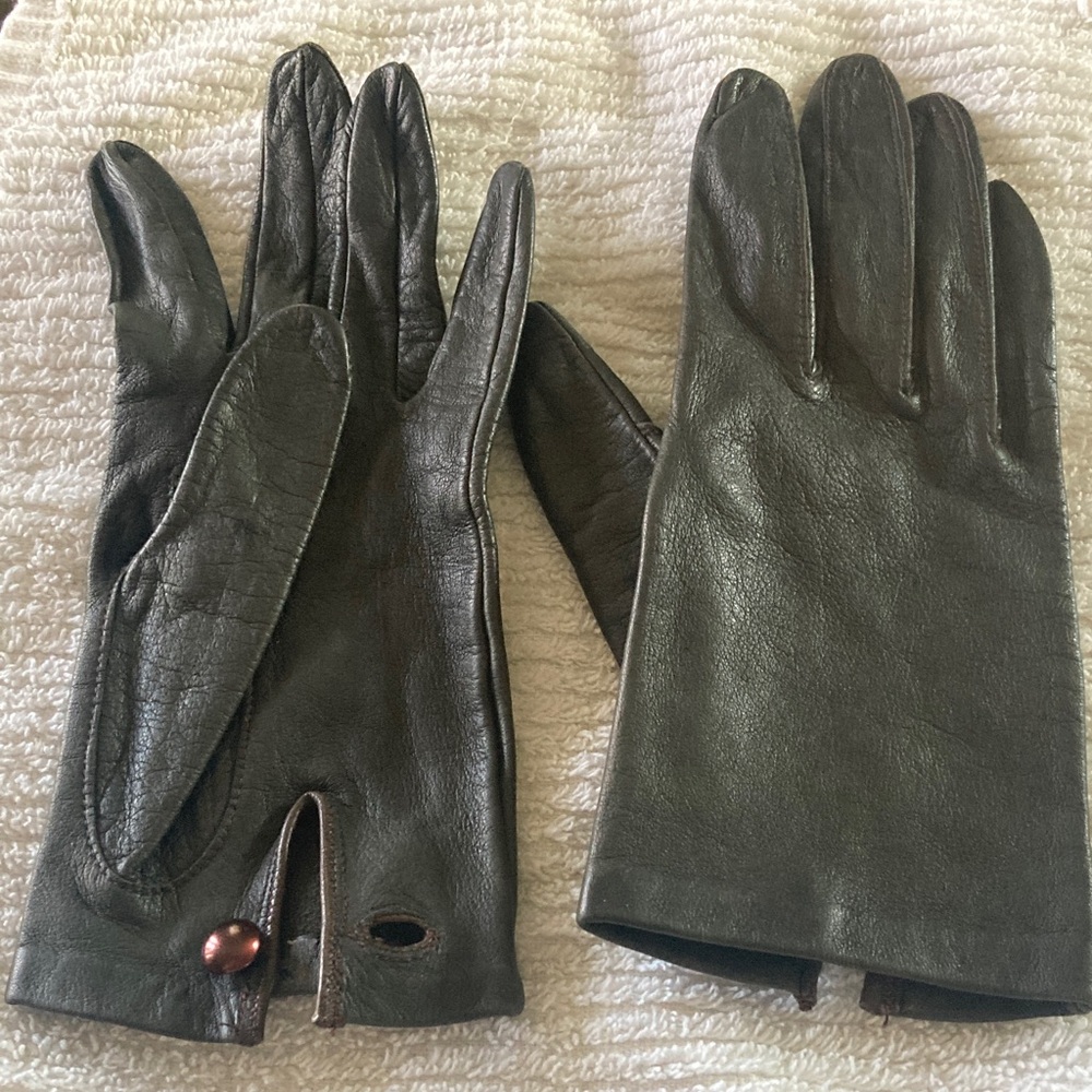 Vintage Leather Gloves , Black/Dark Grey